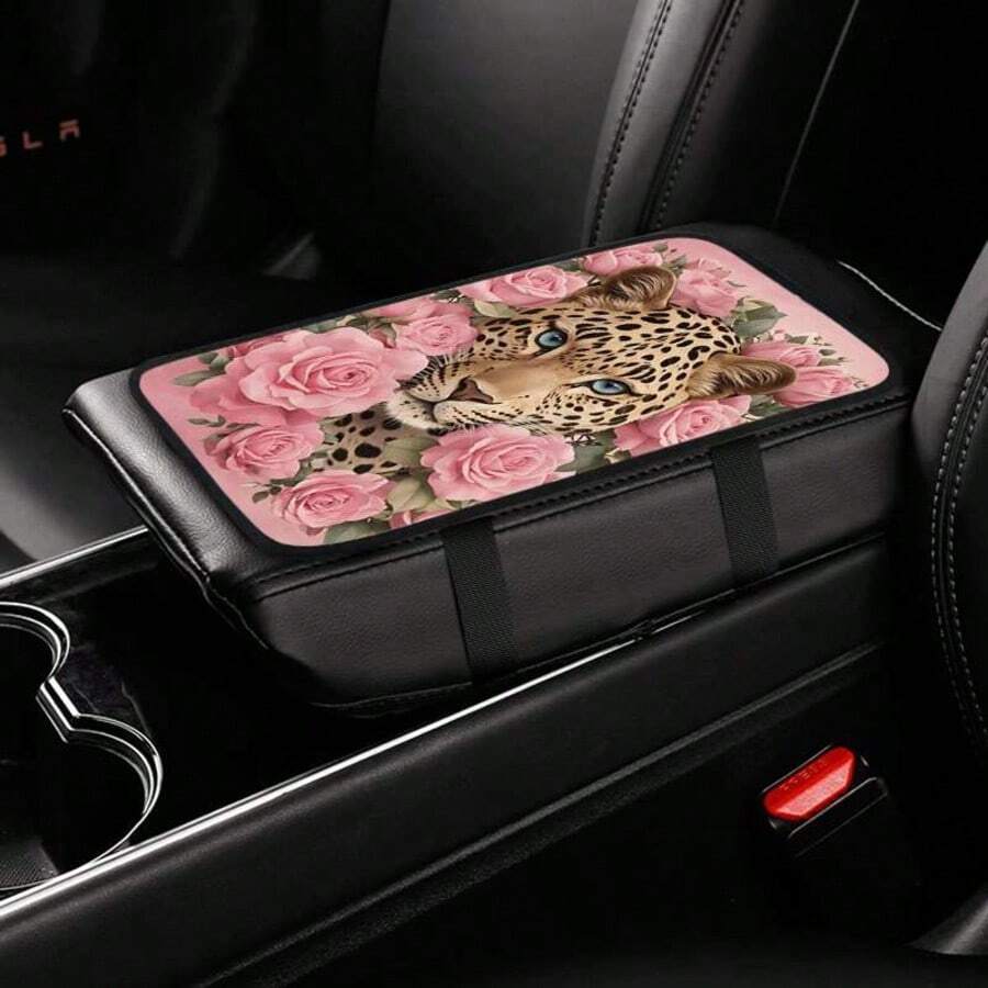 1 件粉色玫瑰与凶猛野兽印花汽车扶手箱垫，中央扶手箱盖 - 玫瑰野獸 - 查看 1