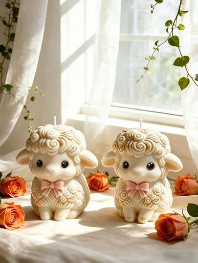 1 Nến thơm hình cừu dễ thương, thiết kế lá vàng và nơ hồng, nến thơm làm từ sáp đậu nành, đồ trang trí hình động vật dễ thương cho phòng ngủ, đạo cụ chụp ảnh thẩm mỹ, không khói và cháy lâu, hoàn hảo cho quà tặng sinh nhật, Ngày Valentine, Giáng sinh, Ngày của Mẹ, kỷ niệm, Lễ Tạ ơn.