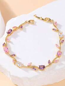 1pc Luxury Elegant High-End Personalized Multi-Color Zirconia Stone Bracelet, Suitable For Women's Daily Wear And Gift - Chain Bracelet - View 1