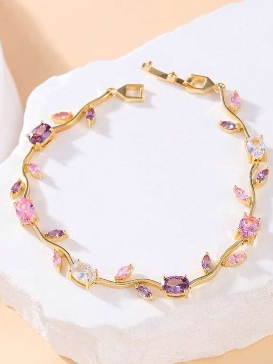 1pc Luxury Elegant High-End Personalized Multi-Color Zirconia Stone Bracelet, Suitable For Women's Daily Wear And Gift - Chain Bracelet - View 1