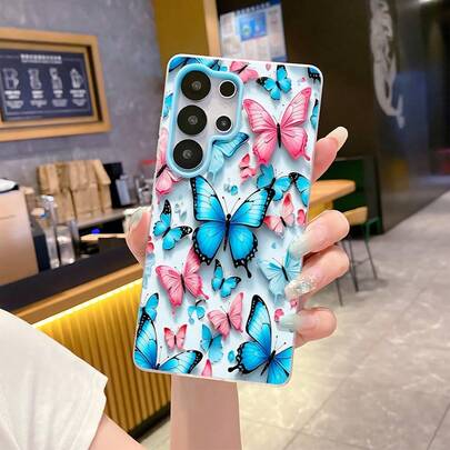 1 chiếc ốp lưng điện thoại thời trang hai lớp TPU+PC họa tiết bướm xanh, dày 2.5mm, bảo vệ chắc chắn, phù hợp cho cả nam và nữ, lựa chọn lý tưởng cho những tín đồ thời trang mùa hè, màu pastel tối giản, tương thích với Samsung.
