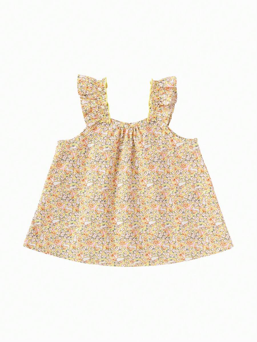 Balabala 2026年夏季女婴背心，柔软棉质，可爱甜美风格，轻盈透气，日常休闲穿着 - 黃色調 - 查看 1