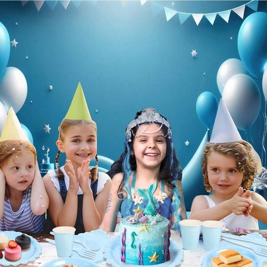 50 Piezas Platos de Papel Azules Degradado Azul Platos de Fiesta de 7" Desechables con Borde Ondulado para Cumpleaños, Boda, Despedida de Soltera, Baby Shower, Suministros de Fiesta, Vajilla de Postre - Ver 1