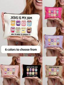 Túi đựng mỹ phẩm/đồ trang điểm hình Chúa Jesus hoạt hình, có khóa kéo, thời trang và dễ thương, túi du lịch nghỉ lễ, túi đựng mỹ phẩm bằng polyester có thể tái sử dụng, đựng son môi, phụ kiện điện thoại | Túi nhẹ có khóa kéo kín. - Nhiều màu - Xem 4