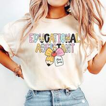 1pc Personalized Educational Assistant Teacher Coquette Bow Shirt, Custom Assistant Teacher Tee, Back To School T-Shirt, Teacher Appreciation, 100% Cotton, S-2XL - trắng - Xem 2