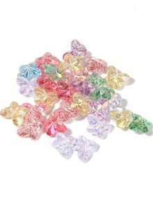 7/20/30/50pcs Random Style AB Colorful Shiny Butterfly Spacer Beads, Colorful Acrylic Faceted Onion Powder Dreamy Colorful Butterfly Beads, DIY Jewelry Making Keychain Phone Car Pendant Decoration Crafts, Bulk, Suitable For Needlework - Multicolor - View 7