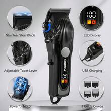 1pc USB Rechargeable Men's Electric Hair Clipper With LCD Display, Adjustable Comb, Electric Shaver - View 5