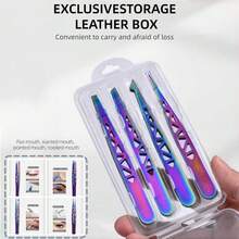 4pcs High Precision Stainless Steel Hollow Tweezers, Eyebrow Grooming Set, Eyebrow Tweezers, Ideal Gift For Thanksgiving - Multicolor - View 2