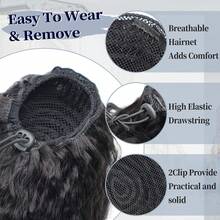 BINF Ekstensi Rambut Ekor Kuda Gelombang Air Hitam Alami 16 Inci, Rambut Manusia Perawan Brasil dengan Tali Serut untuk Wanita - Natural Black - View 4