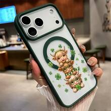 Funda Mate Antigolpes Rígida vaquillos tréboles disfraz cute verde Borde Silicona Suave para iPhone 11 13 15 Pro mini Max Plus - Verde - Ver 1