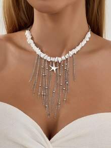 1 pieza Elegante collar de cadena con borlas de rhinestone, collar de bib estilo vintage con diamantes para mujeres, adecuado para combinar con atuendos diarios y decoración de fiestas casuales - Amarillo Oro - Ver 17