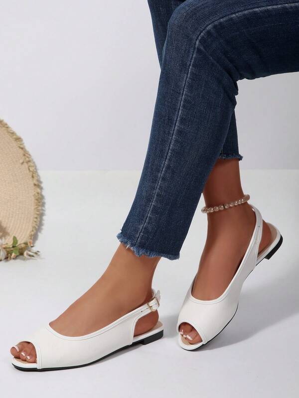 Women's Fashion Open Toe Slip-On Adjustable Strap Flat Comfortable Soft Bottom Sandals, Black Versatile Casual Mom Shoes, Daily Commute Work Flat Sandals, Outdoor Dance Shoes