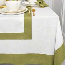 1pc Line Home Linen Tablecloth For Rectangle Tables - Striped White & Olive Green Design, Machine- Durable Fabric, Easy-Care Kitchen & Dining Table Cover (51x51\/51x70\/56x83\/56x103 Inch), Rectangular Tablecloth, Summer Tableware, Modern Tabletop, Highquality Textile, Dinner Party Hosts - Nhiều màu - Xem 5