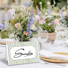 Soft Green Striped Vertical Table Card, Suitable For Spring Wedding, Birthday Party, Bridal Shower, Dining Table Decor - A - View 2