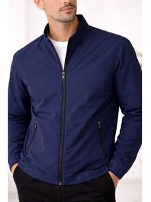 Men's Dress Jacket With Thermal Lining - Casual Business Style - 藏蓝色 - 查看 2