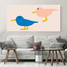 2D Plano, 1 Pieza Pintura Moderna en Lienzo Horizontal Enmarcado - Pájaro de Dibujos Animados con Tinta en Lienzo, Marco Envolvente Adecuado para Decoración de Hogar, Oficina, Fiesta - Póster Colgante (Diseño de Aves) - Regalo de Temporada de Invierno/Otoño, 2D Plano - Enmarcado - Ver 2