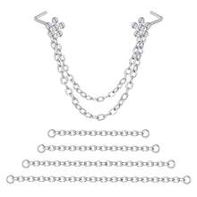 Bộ 5 chiếc khuyên mũi thanh lịch - Khuyên mũi hình chữ L kép bằng thép không gỉ 316L kèm dây xích 3.5-5cm, không gây dị ứng, dành cho nữ. Khuyên mũi hình hoa, trái tim, ngôi sao và hình tròn đính đá Cubic Zirconia, thích hợp đeo hàng ngày, dự tiệc hoặc lễ hội. - Khuyên mũi - Xem 12