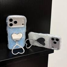Carcasă de telefon în formă de inimă cu textură de coajă și oglindă, husă de telefon rezistentă la șocuri cu stras de lux, potrivită pentru iPhone 17/17 Pro/17 Pro Max/16/16 Pro/16/16 Pro Max 16/15 Pro Max/14 Pro Max/13 - alb - Vizualizare 6