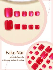 10pcs Set Handmade Minimalist Pink Cat Eye Short Square Full Cover False Nails, Includes 1 Adhesive Sticker And 1 Mini Nail File, Suitable For Women And Girls Daily Wear, Jelly Glue Randomly Shipped - Multicolor - View 3