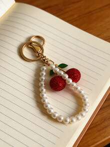 Fashionable Cherry Keychain Pendant, Charming Double Cherry Keychain Gift For Women, Keychain, Rhinestone, Fruit Cherry, Keyring, Adult Decoration, Imitation Chain, Alloy Rhinestone, Cherry Car Pendant, Car Interior Decor, Rhinestone Decor, Durable Structure, Charm For Valentine's Day, Decoration, Alloy, Suitable For Work, School, Back To School Season And Mother's Day - Multicolor - View 5