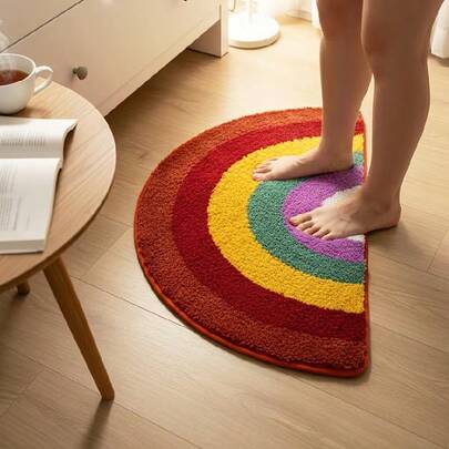 1pc Exquisite Rainbow Half-Circle Entryway Doormat, Whimsical Courtyard Entrance Mat, With Coconut Fiber Texture Base Woven In Vibrant Rainbow 7-Color Half-Circle Patterns, Cheerful And Healing, Available In Multiple Sizes, Doormat, Small Rug, Welcome Mat, Carpet, Outdoor Doormat, Kitchen Rug, Home Decor, Front Door Mat, Area Small Rug, Outdoor Mat, Home Decor, Area Rug, Garden Carpet, Washable Rug