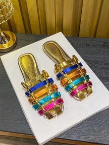 Dép lê đế bằng dệt cầu vồng dành cho nữ, đế mềm chống trơn trượt, giày đi biển đa năng cho kỳ nghỉ hè. - Nhiều màu - Xem 2