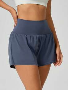 NcmRyu 1pc Women High Waist Hidden Pocket Lined Yoga Shorts Sports - Dark Green - View 9