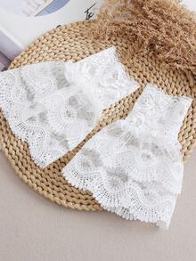 1 par de guantes de mujer con encaje, malla y volantes con decoración de botones, versátiles para uso diario, ir al trabajo, citas, sesiones de fotos, accesorio de moda para primavera y otoño, festivales, fiestas - Blanco 170 - Ver 4