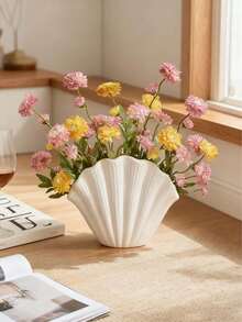 1pc Modern Textured White Vase With Organic Wavy Design, Perfect For Home Decor, Table Centerpiece, Floral Arrangement, Living Room Bedroom Office, Minimalist Aesthetic, Boho Chic Style, Handcrafted Look, Decorative Flower Holder - A - View 6