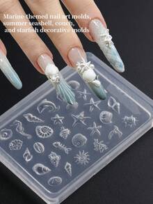 可重复使用的硅胶美甲模具和模板 - 3D 海螺、海星和贝壳雕塑模板，适用于 DIY 美甲、美甲设计和美甲贴纸。 - 無色 - 查看 1
