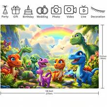 1pc Cartoon Jungle Dinosaur Pattern Birthday Party Decoration Backdrop Banner, Suitable For Celebration Event Room Decor And Display Props, 82.7x59.1 / 59.1x39.4 / 39.4x29.5 Inch - Multicolor - View 17
