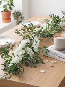 1pc Eucalyptus & Cherry Blossom Vine, Suitable For Spring & Summer Decor, Room, Bedroom, Wedding, Tabletop, Furniture, Staircase Wrapping - Beige - View 7