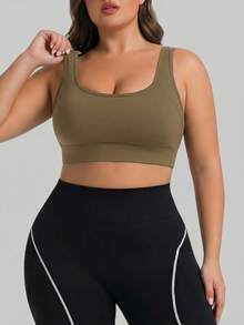 Sujetador deportivo sin costuras y ajustable en la espalda para mujer de talla grande, del 1XL al 5XL, cómodo para yoga y uso diario - Café - Ver 3