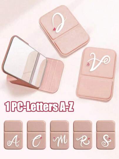 1个心形艺术字母可折叠便携化妆镜，A-Z字母化妆镜带支架，旅行镜，美容产品，桌面化妆镜，长方形桌面小巧折叠简约化妆镜，女士旅行便携化妆镜礼物 - 送给妈妈和老师的最佳礼物，完美的母亲节礼物