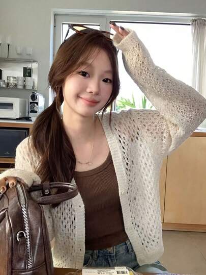 撞色针织开衫和蕾丝吊带背心套装，纯色魅力套装，春秋季