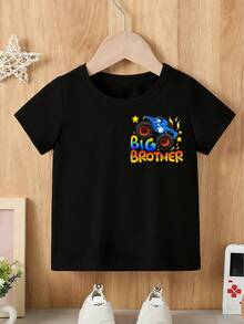 Baby Boy Short Sleeved Loose Round Neck T-Shirt With 3rd Birthday Monster Truck Printed Pattern Suitable For Summer Wear - màu đen - Xem 3