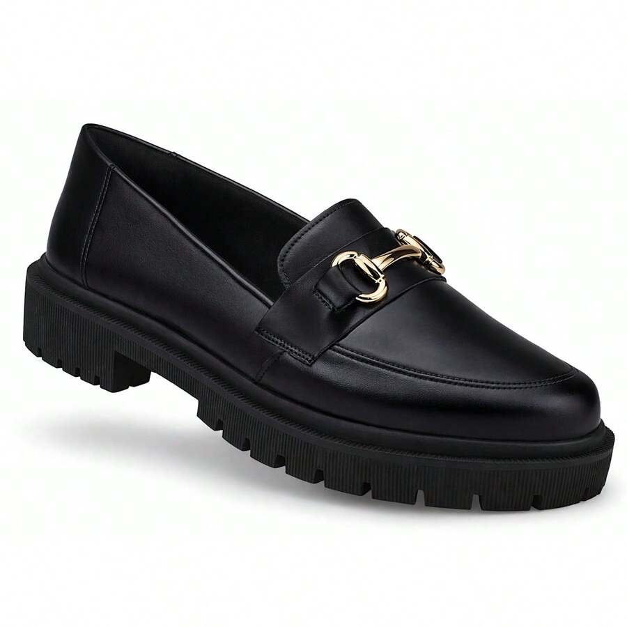 Loris Shoes Oficial Women's Tractor Moccasin Round Toe With ABS Chain Decoration 026-005 - màu đen - Xem 1