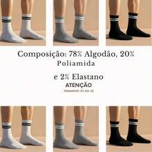 KIT 6 PARES DE MEIAS EM ALGODÃO MASCULINA CANO ALTO NOVA ERA COD: 3110. - Preto - Visão 4