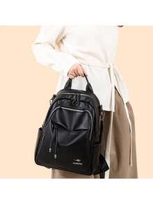 LANYIBAIGE Women's Large Capacity Simple Fashion Backpack 2026 New Style Commuter Versatile Student Bookbag Dual Use PU Material Waterproof - Black - View 12