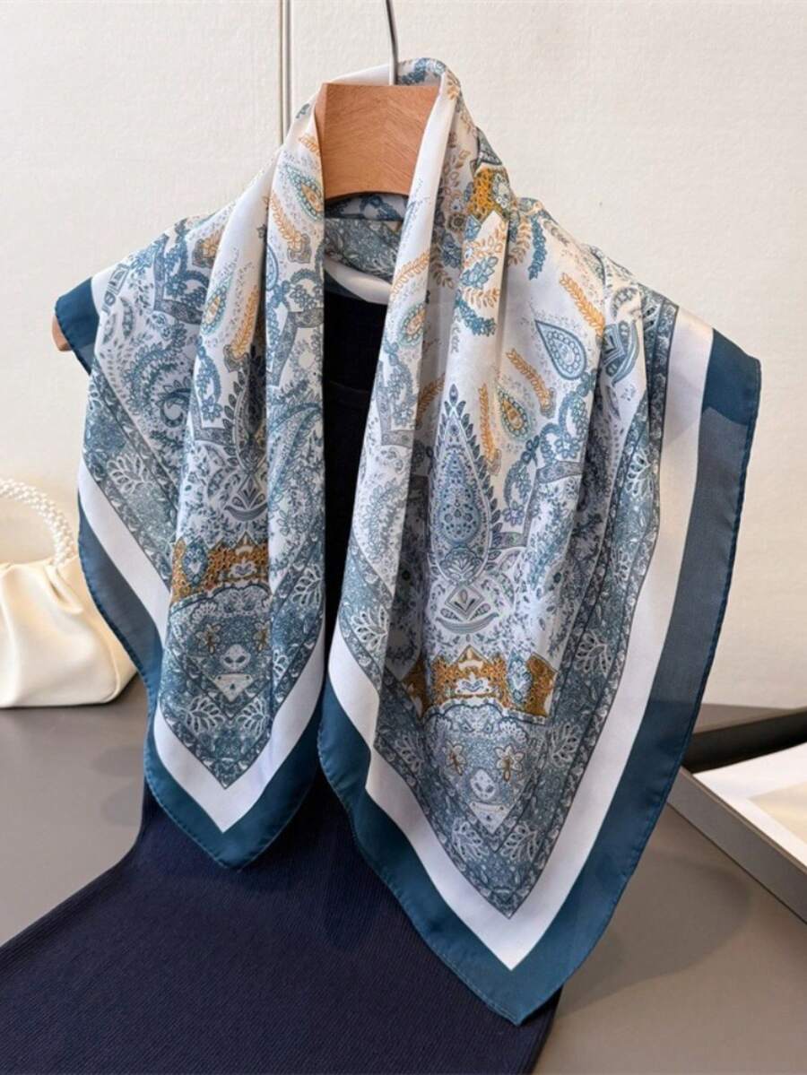 1pc Women's Summer Solid Color Scarf, 70x70cm Square Neckerchief Headband,Beach,Holiday,Travel Essential,Holiday - Baby Blue - View 1