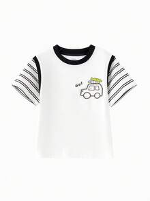 Balabala 2026年夏季女童条纹叠层T恤，仿两件式设计，柔软棉质，轻盈透气休闲装 - 本白 - 查看 4