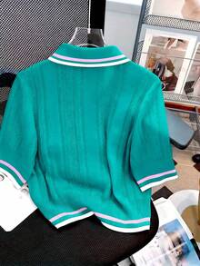 Áo polo cổ lọ thiết kế rỗng mùa hè, kiểu dáng thường ngày, đa năng, chất liệu dệt kim cao cấp. - Hồ Green - Xem 2