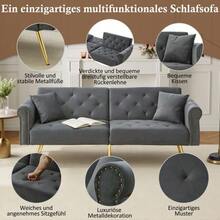 Modern 2-Seater Sofa Bed – Velvet Upholstery, 3-Position Adjustable Backrest & Gold-Plated Metal Feet. Stylish Sofa With Sleeping Function – Space-Saving, Durable, Ideal For Small Rooms. - Grey - View 9