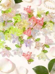 10件装珍珠铃兰和梅花3D叶子花朵手链、钥匙扣、吊坠半成品 - 彩色 - 查看 14