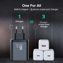 Bộ sạc 1 chiếc 85W/45W/30W, 2 cổng Type-C + 1 cổng USB Type-C sạc nhanh QC4.0, tương thích với iPhone 17 Pro Max/17 Pro/17/Air/16/15/14/13/12/11/XS/XR/8/7/6, S25/S24/S23/S22/S21/S20 Ultra Plus, bộ sạc nhanh đa năng. - Phích cắm loại C của EU (220-240V) - Xem 6