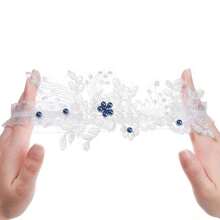 Bridal Garter, Lace Pearl Thigh Garter, Elastic Floral Leg Accessory, Wedding Favor, Bachelorette Party & Evening Dress Accessory - Blue - View 5