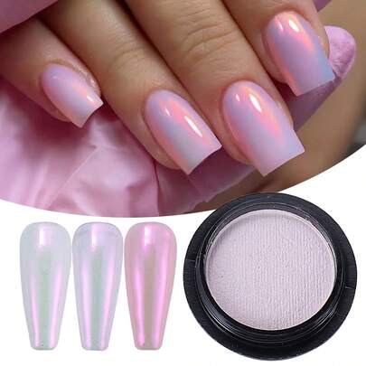 1Box Aurora Mermaid Nail Powder White Purple Metallic Nail Art Pigment Shiny Rubbing Dust For Nails Manicure Decoration Nail Art Supplies