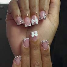 24pcs Neutral Nail Stickers Set, White French Design, Glossy Finish Removable Full Coverage, Long-Lasting. Set Includes 1 Sheet Of Adhesive Stickers And 1 Mini Nail File, Suitable For Daily Wear. - White - View 3