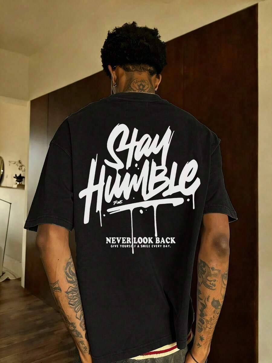 Men's Short Sleeve Crew Neck T-Shirt With English Slogan Graphic Print, Minimalist And Summer Style By FRACTYR | Basic, Casual Street Style, Gift For Boyfriend/Husband - 紅色 - 查看 1