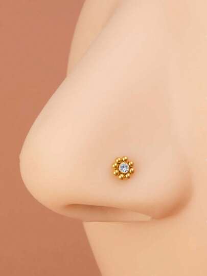 1 chiếc khuyên mũi hình hoa đính đá, thích hợp để đeo hàng ngày.